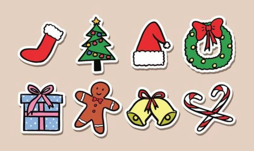 Sticker Gi&aacute;ng sinh c&aacute;c biểu tượng Noel xinh