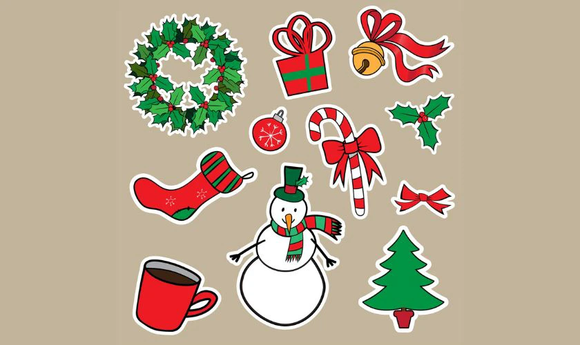 Sticker Gi&aacute;ng sinh c&aacute;c biểu tượng Noel cute