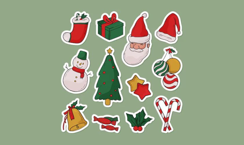 Sticker Gi&aacute;ng sinh c&aacute;c biểu tượng Noel PNG