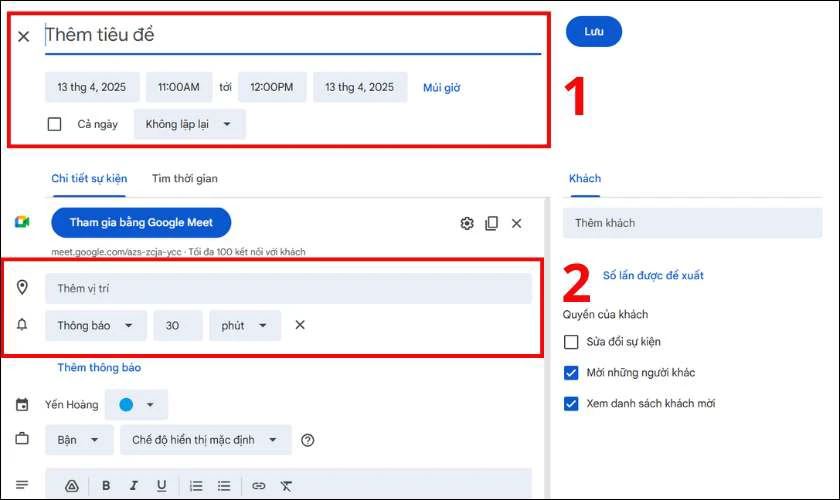  Bạn c&oacute; thể t&ugrave;y chỉnh t&ecirc;n sự kiện