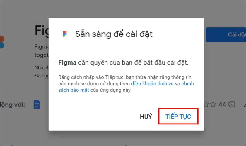 Nhấn Tiếp tục để cho ph&eacute;p tải Figma xuống