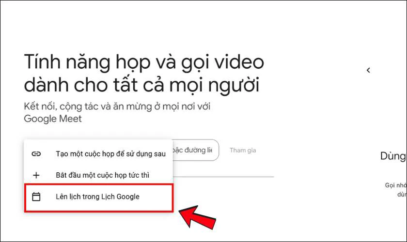 Chọn L&ecirc;n lịch trong Lịch Google