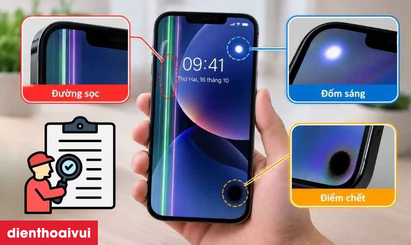 Tìm các đường sọc, đốm sáng hoặc điểm chết