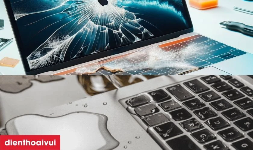 Nước đổ l&ecirc;n MacBook kh&ocirc;ng kịp lau sấy c&oacute; thể l&agrave;m hỏng main