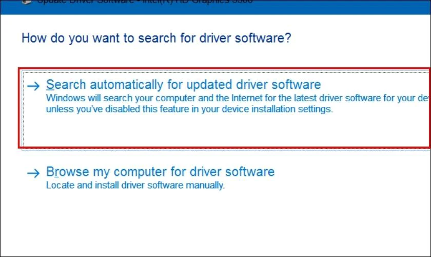 Nhấn v&agrave;o Search automatically for updated driver software để sửa ổ cứng SSD kh&ocirc;ng nhận