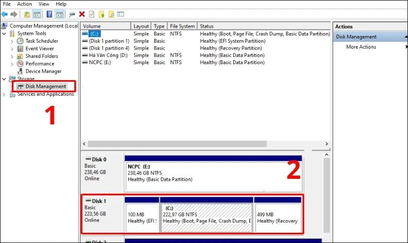 Nhấn v&agrave;o Disk Management rồi chọn ổ đĩa bạn muốn format