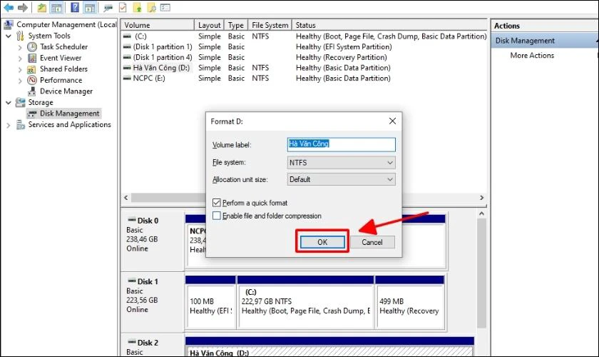 Bạn nhấn OK để sửa ổ cứng SSD kh&ocirc;ng nhận