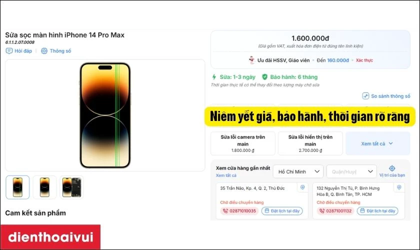 Ni&ecirc;m yết chi ph&iacute; v&agrave; thời gian sửa chữa
