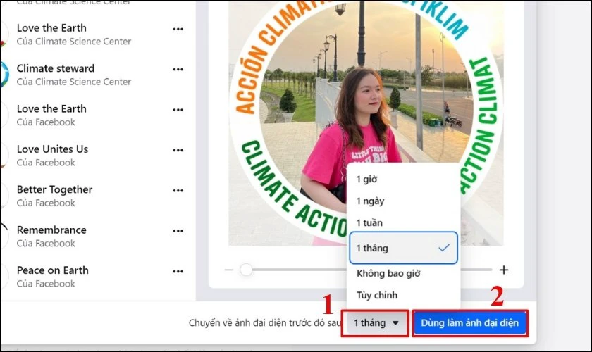 Nhấn D&ugrave;ng l&agrave;m ảnh đại diện để thiết lập