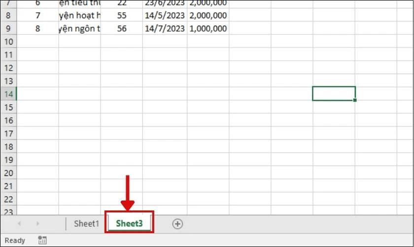 Chọn một sheet cần ẩn