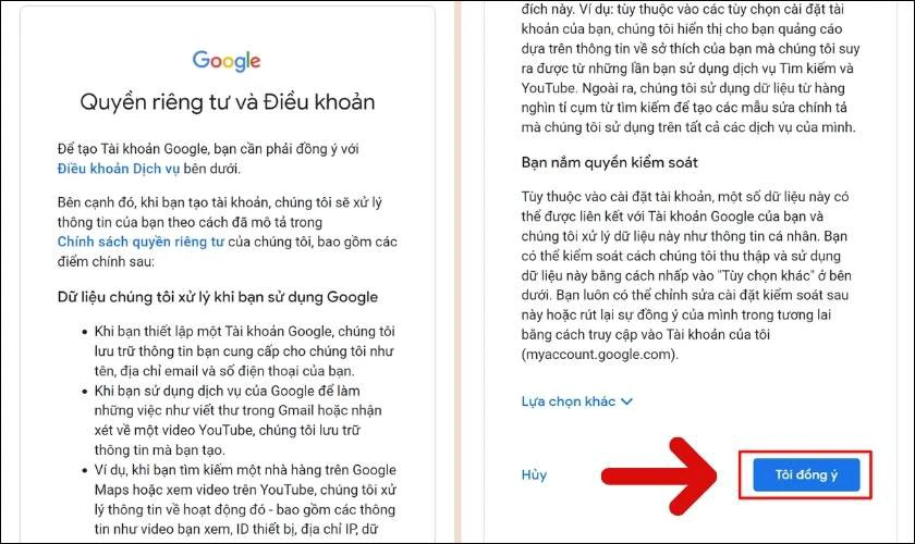 Nhấn v&agrave;o T&ocirc;i đồng &yacute;