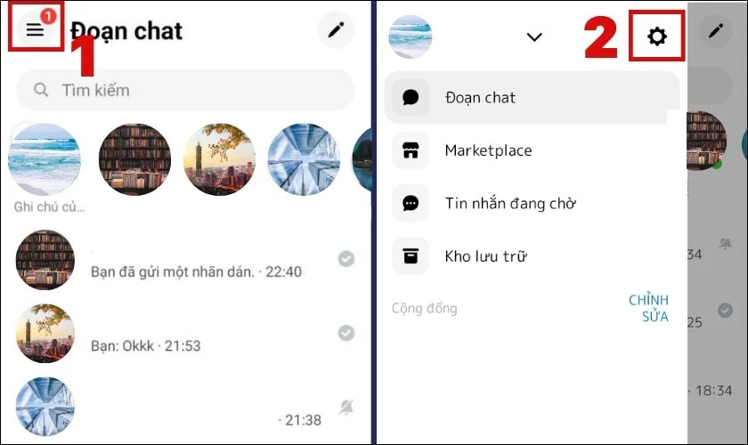 Cập nhật trạng th&aacute;i Messenger trong C&agrave;i đặt t&agrave;i khoản Mess