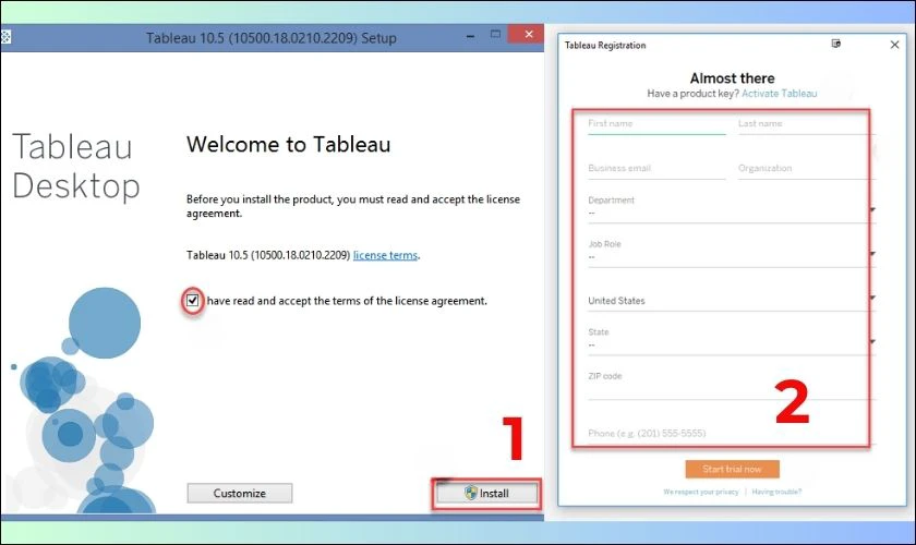 Bắt đầu cài đặt Tableau