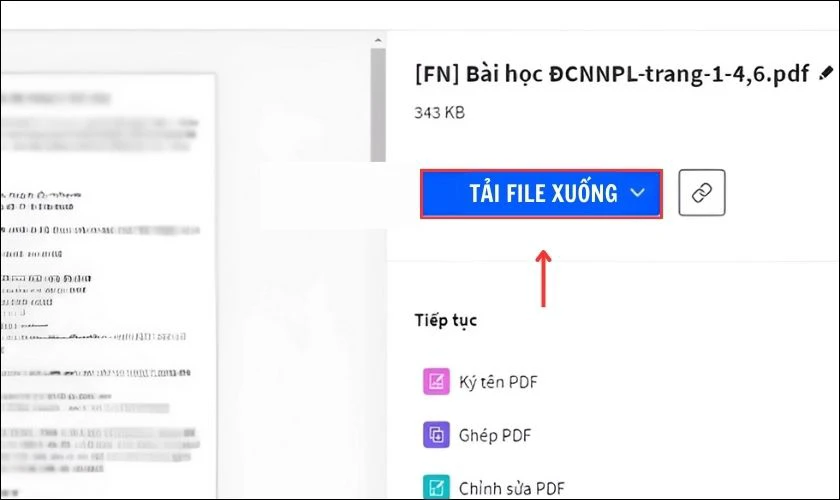 Chọn Tải File xuống để tải về m&aacute;y t&agrave;i liệu vừa được t&aacute;ch