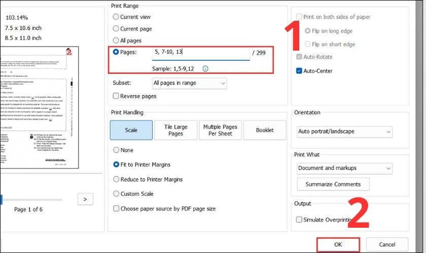 Nhấn v&agrave;o Page v&agrave; nhập số trang, khoảng trang cần t&aacute;ch