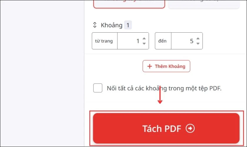 Bấm T&aacute;ch PDF v&agrave; chờ file xuất trong v&agrave;i gi&acirc;y