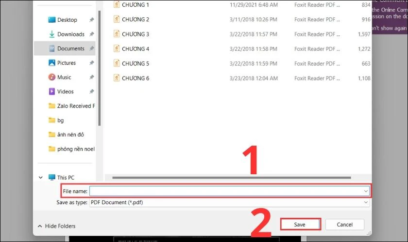 Đặt t&ecirc;n tại file Name v&agrave; nhấn Save l&agrave; ho&agrave;n th&agrave;nh t&aacute;ch file PDF
