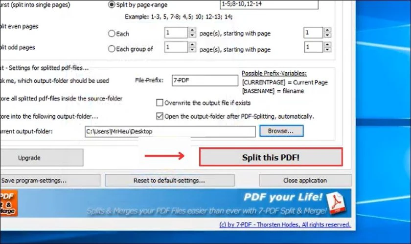 Bấm Split this PDF l&agrave; đ&atilde; t&aacute;ch file PDF th&agrave;nh c&ocirc;ng