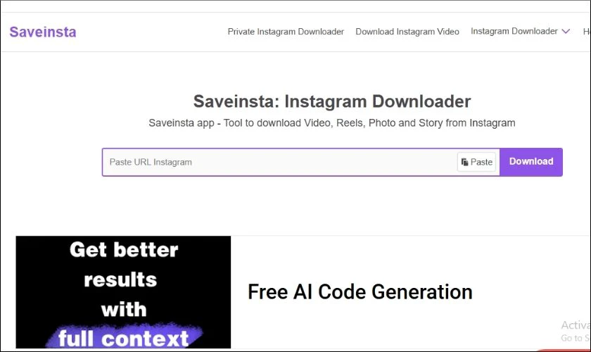 Truy cập trang web saveinsta.to