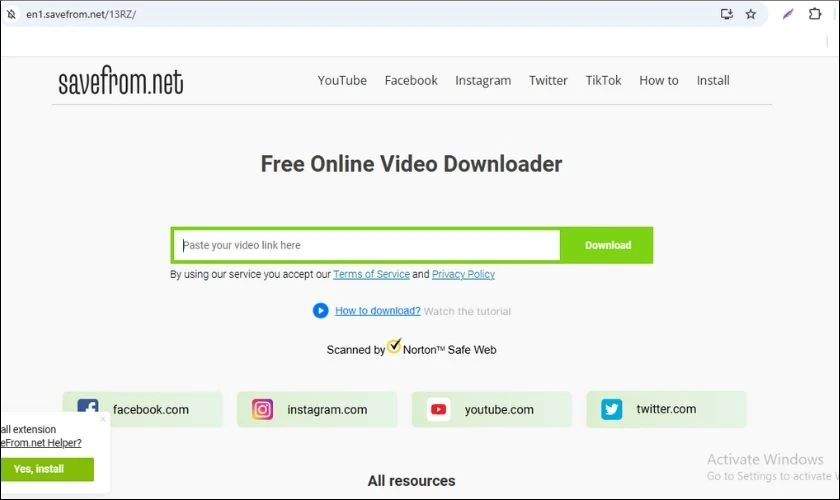 Truy cập trang web SaveFrom.net.