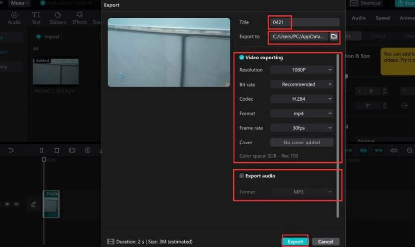 Sau khi chỉnh sửa xong, bạn nhấn Export để xuất video