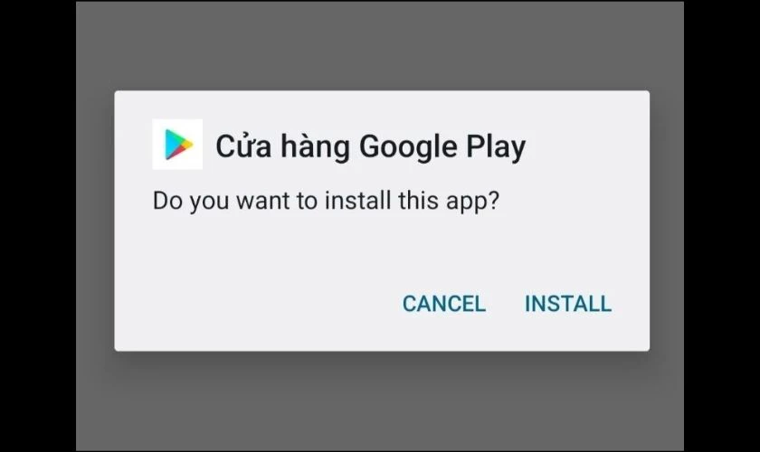 Nhấn Install để quá trình tải và cài đặt CH Play cho Xiaomi bắt đầu
