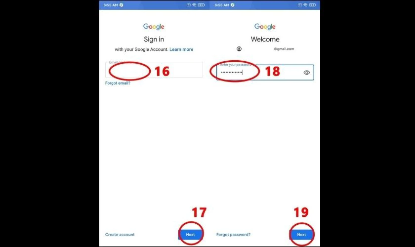 Đăng nhập Google rồi nhấn Next