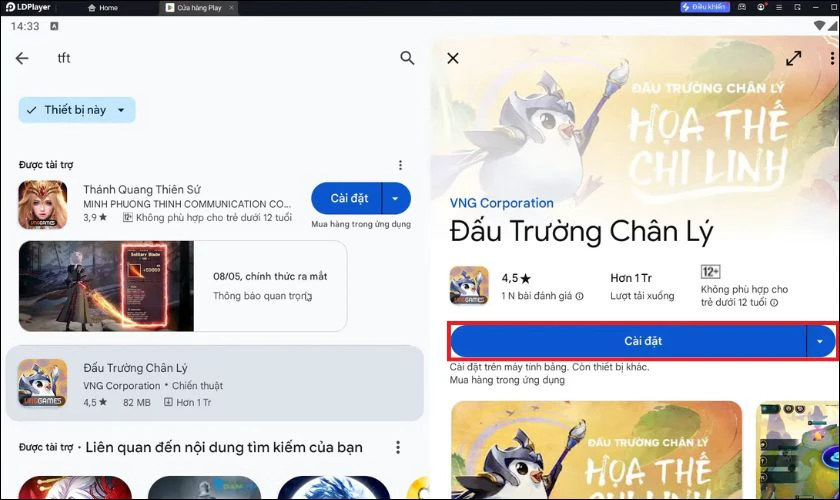 Tìm game Đấu Trường Chân Lý và nhấn Cài đặt