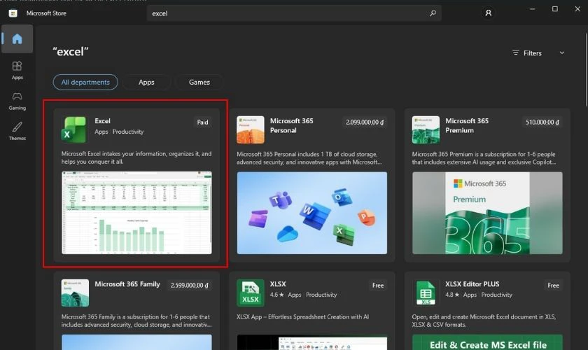 Tải Excel từ Microsoft Store trên Windows 10, 11