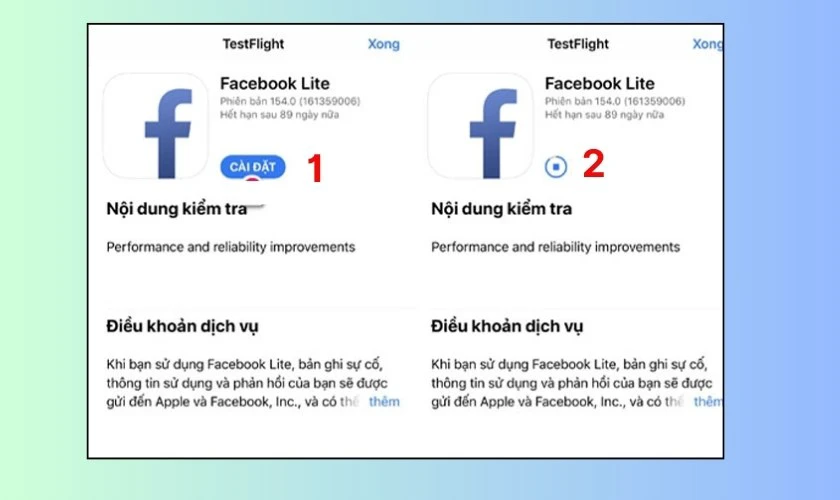 Chọn Cài đặt để tải Facebook Lite về máy
