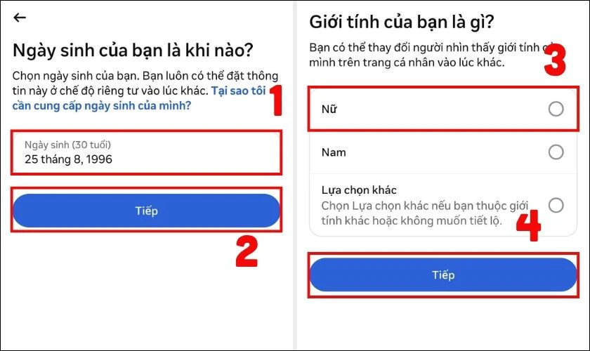 Bạn thiết lập ngày tháng năm sinh