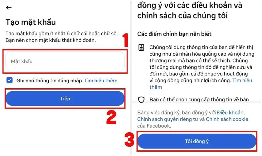Bạn tiếp tục tạo mật khẩu