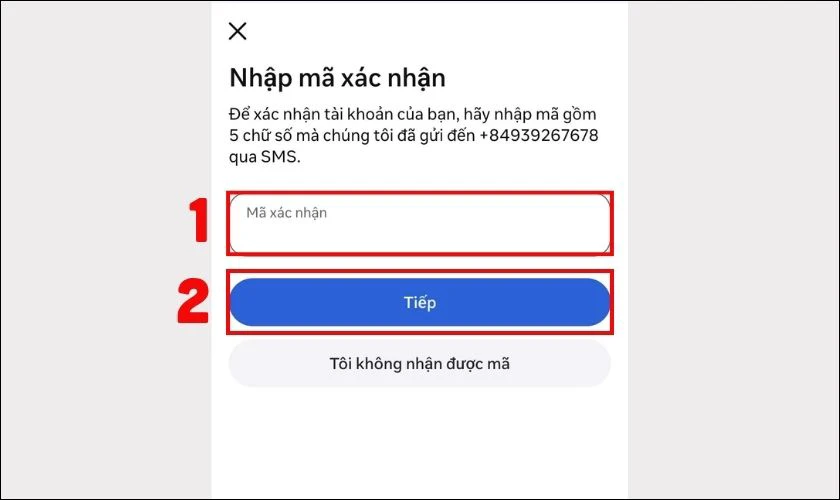 Nhập mã xác nhận