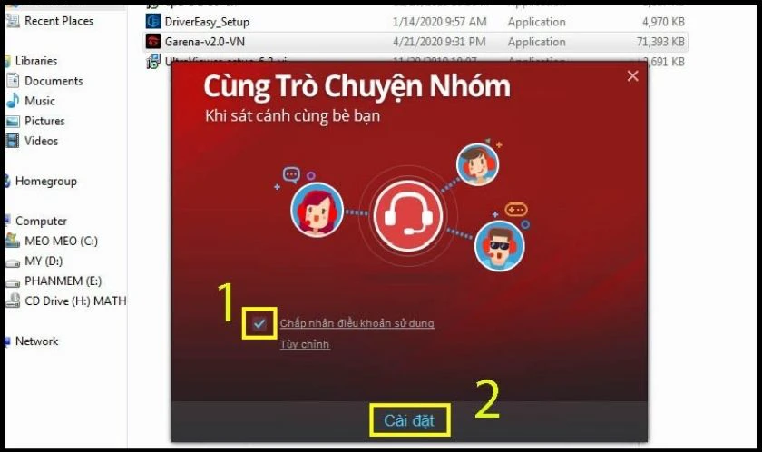Khi cửa sổ cài đặt hiển thị, chọn Chấp nhận điều khoản sử dụng