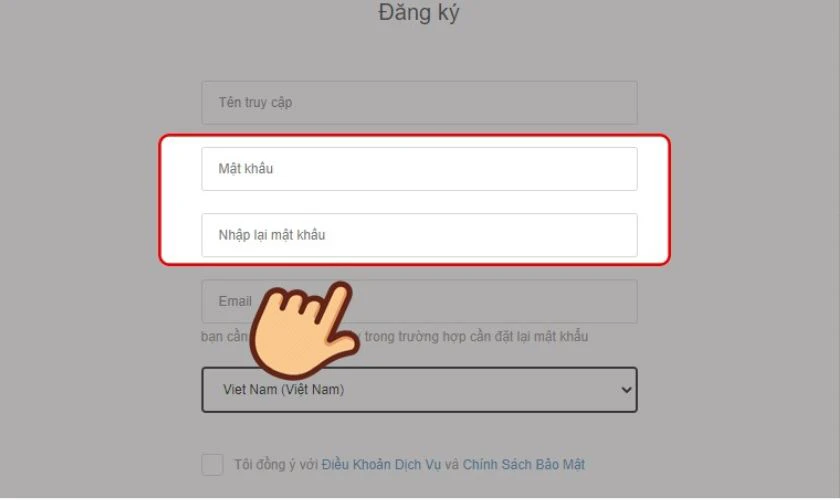 Nhập mật khẩu và xác nhận lại bằng cách nhập lại mật khẩu vào ô bên dưới