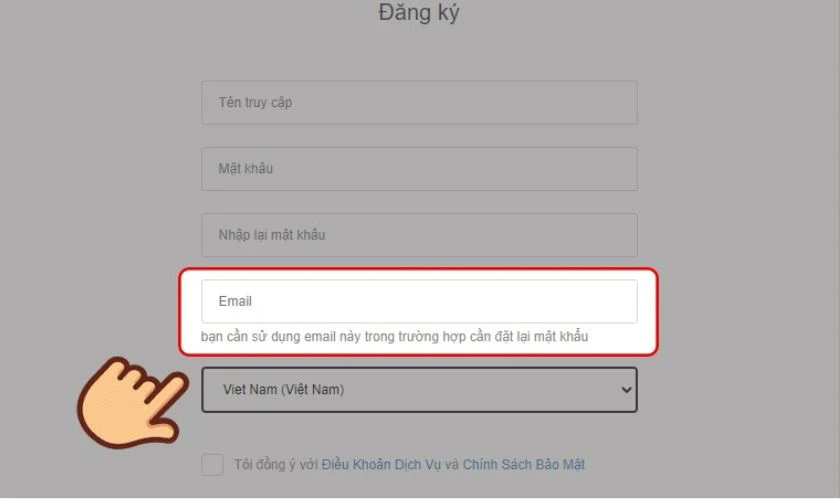 Nhập địa chỉ email vào ô yêu cầu