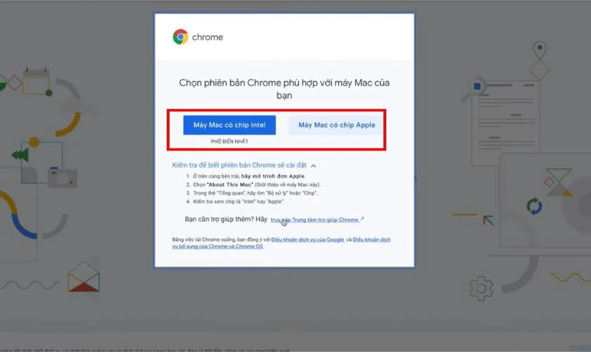 Chọn phi&ecirc;n bản Chrome ph&ugrave; hợp với m&aacute;y MacBook của bạn