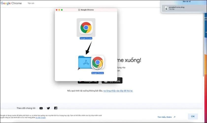 Di chuyển biểu tượng Chrome đến thư mục Applications l&agrave; xong