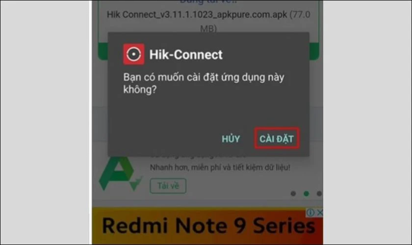 Sau đ&oacute; mở tệp APK vừa tải v&agrave; bấm C&agrave;i đặt