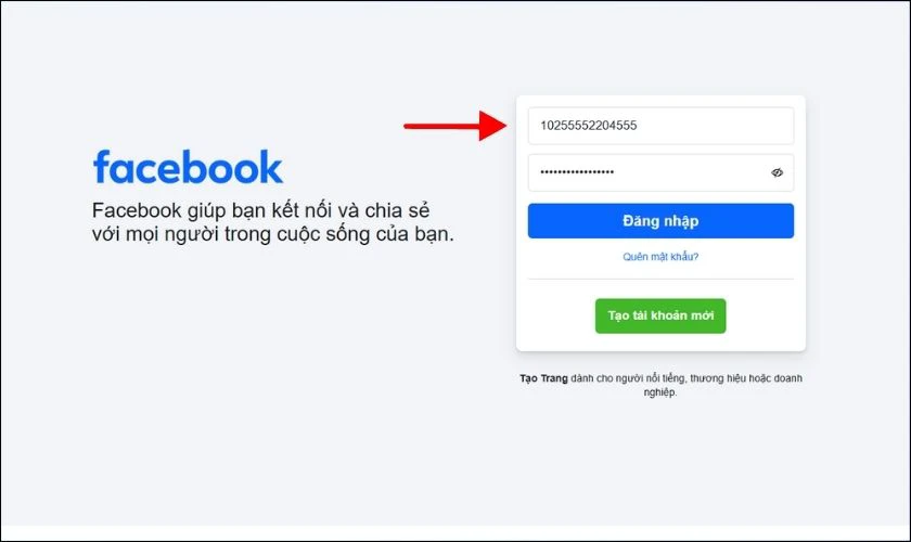 Sử dụng m&atilde; ID để thay thế v&agrave; điền mật khẩu cũ để thử đăng nhập