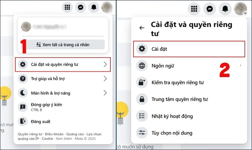 V&agrave;o phần C&agrave;i đặt & quyền ri&ecirc;ng tư, chọn C&agrave;i đặt