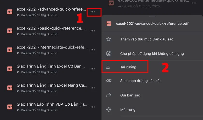 C&aacute;ch tải t&agrave;i liệu học Excel từ cơ bản đến n&acirc;ng cao PDF tr&ecirc;n điện thoại