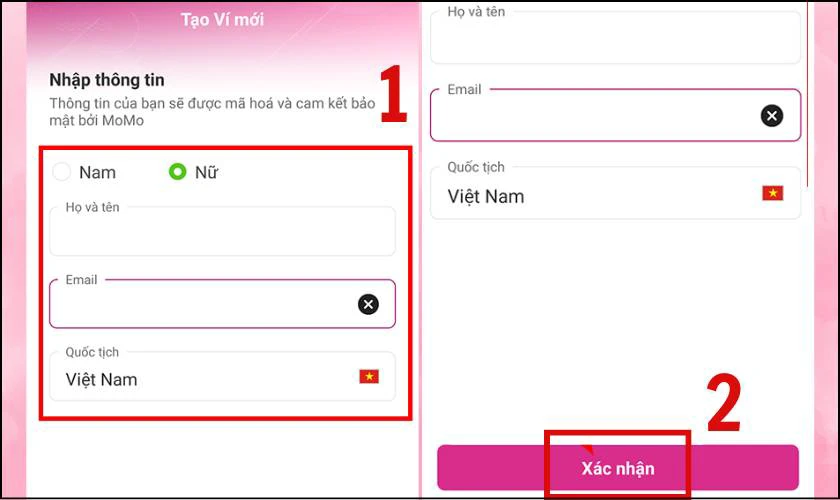 Nhấn Xác nhận để hoàn tất việc tạo lập tài khoản mới