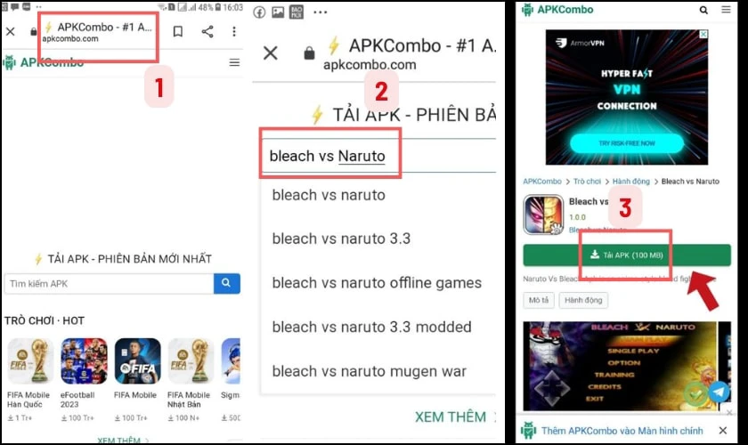 C&aacute;ch tải Naruto vs Bleach 3.5 tr&ecirc;n Android