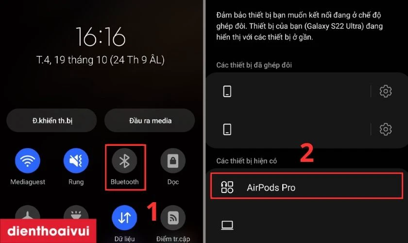 Nhấn v&agrave;o t&ecirc;n AirPods tr&ecirc;n danh s&aacute;ch kết nối Bluetooth