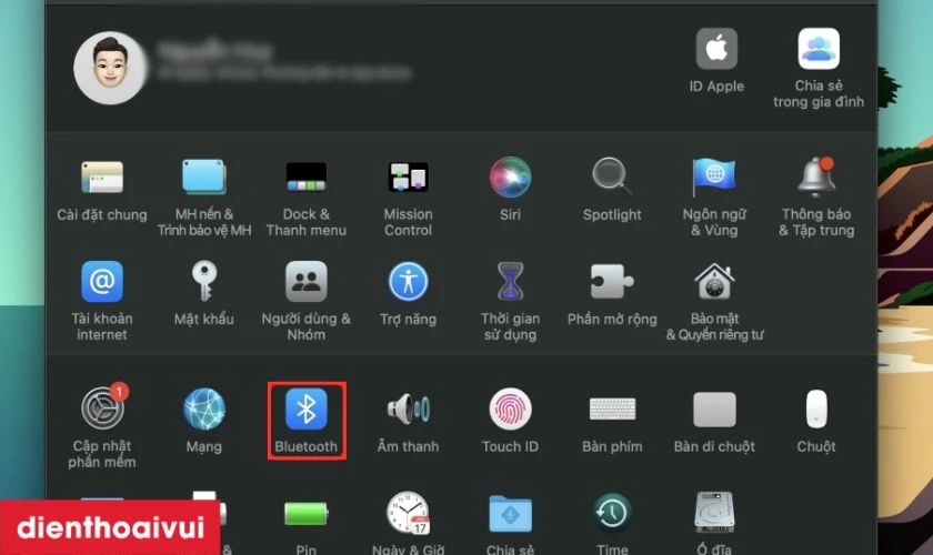 Chọn tiếp v&agrave;o biểu tượng Bluetooth