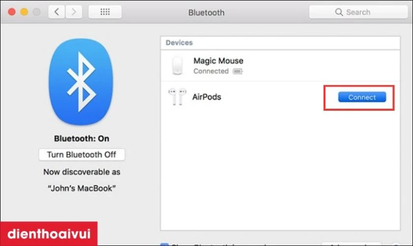 Nhấn v&agrave;o Connect để kết nối AirPods với Macbook