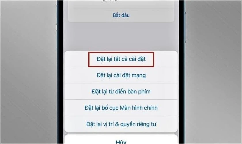 Chọn Đặt lại tất cả các cài đặt