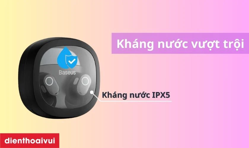 Tai nghe Bluetooth True Wireless Baseus Bowie WM02 Plus c&oacute; khả năng chống nước đạt chuẩn IPX5