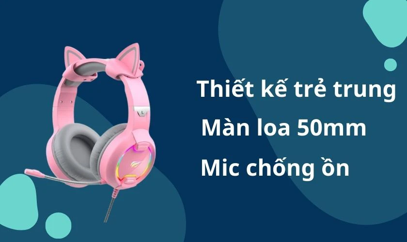 Tai nghe m&egrave;o chụp tai Havit HV-H2233D Gaming Headset - Hồng